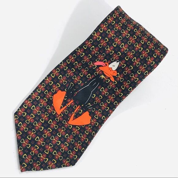 Looney Toons Daffy Duck Sticking Out His Tongue Tie Black Red Gold Orange - Picture 1 of 4